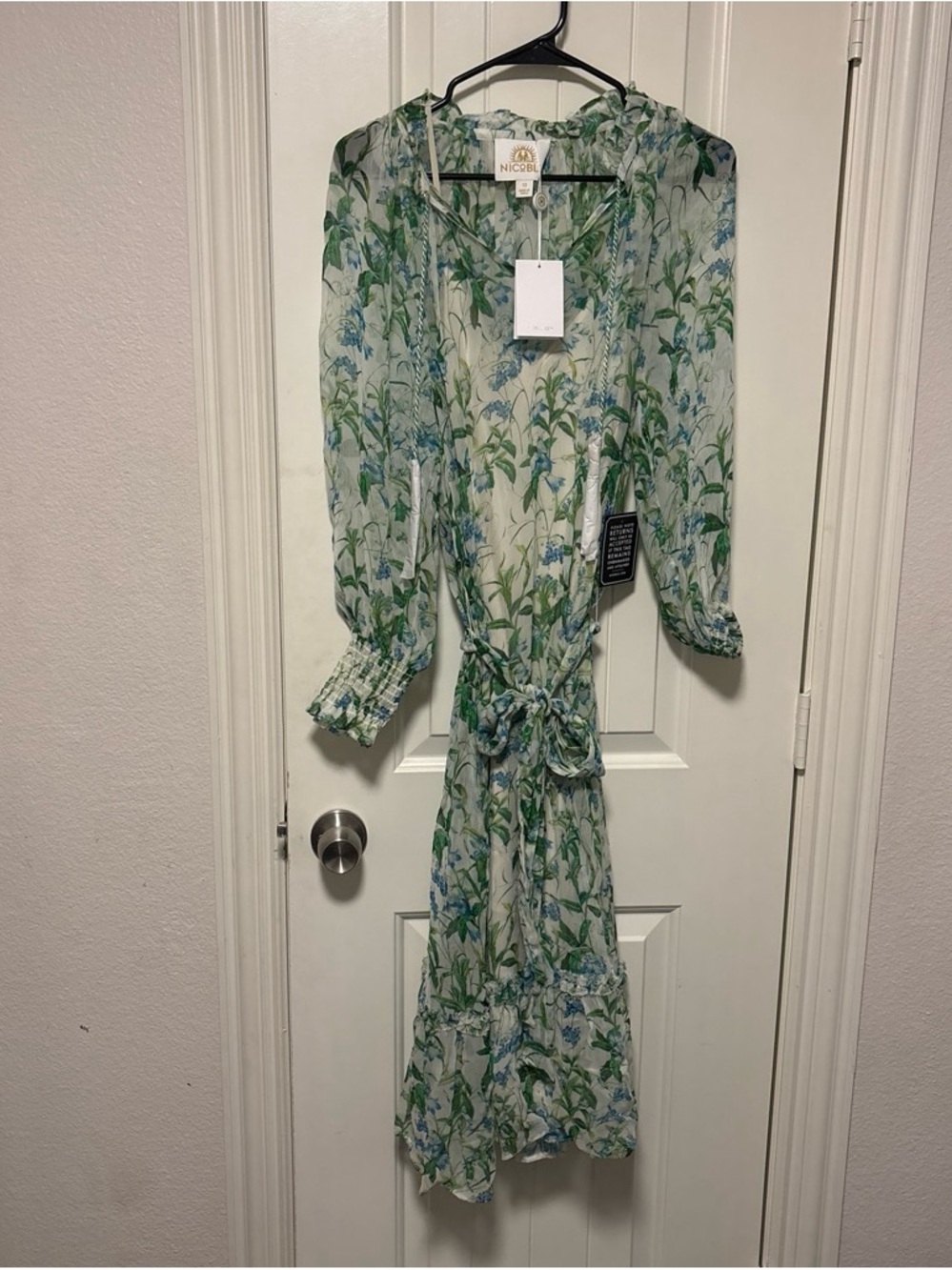 Nicole Sheer Green and Blue Floral Wrap Jumpsuit - Picture 2 of 7